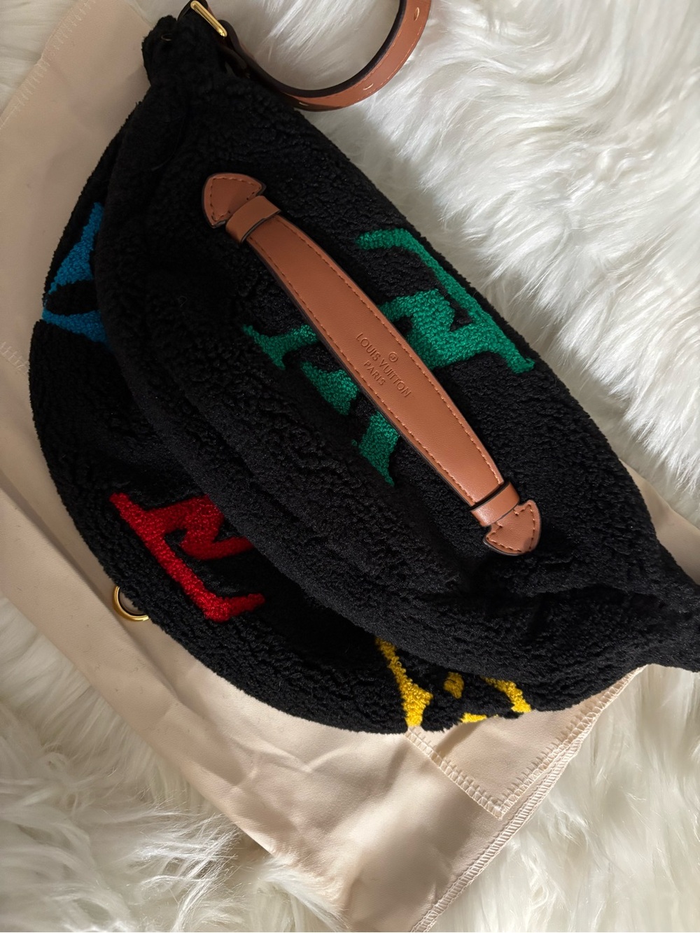 Black Multicolor Shearling Monogram Bum Bag